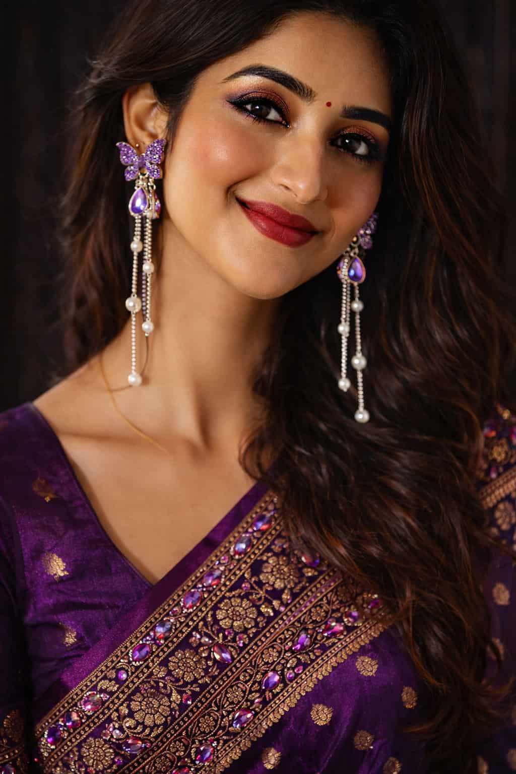 Purple Butterfly Chain Drop Earring