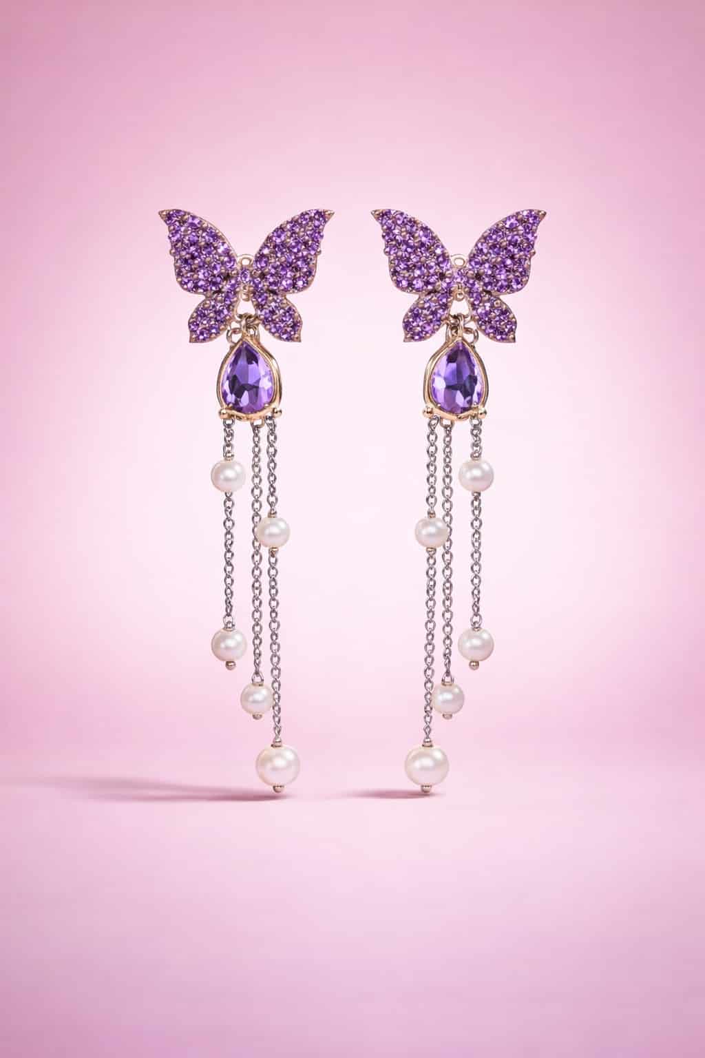 Purple Butterfly Chain Drop Earring