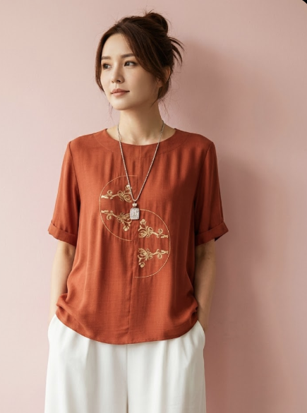 Terracotta Bloom Embroidered Short Kurti